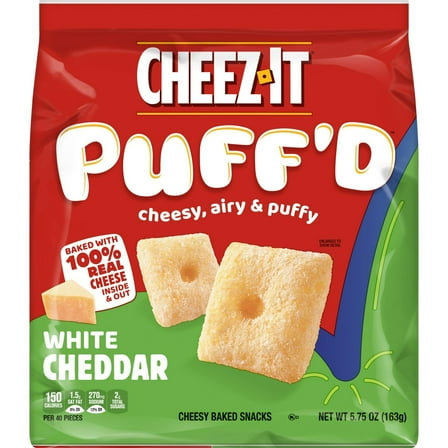Cheez-It Puff'd White Cheddar Cheesy Baked Snacks, Puffed Snack Crackers, 5.75 oz(2 Packs)