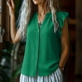 thumbnail image 4 of Womens Button Down Shirt Casual Ruffle Short Sleeve V Neck Textured Trendy Summer Tops Work Blouse (M, Green), 4 of 6