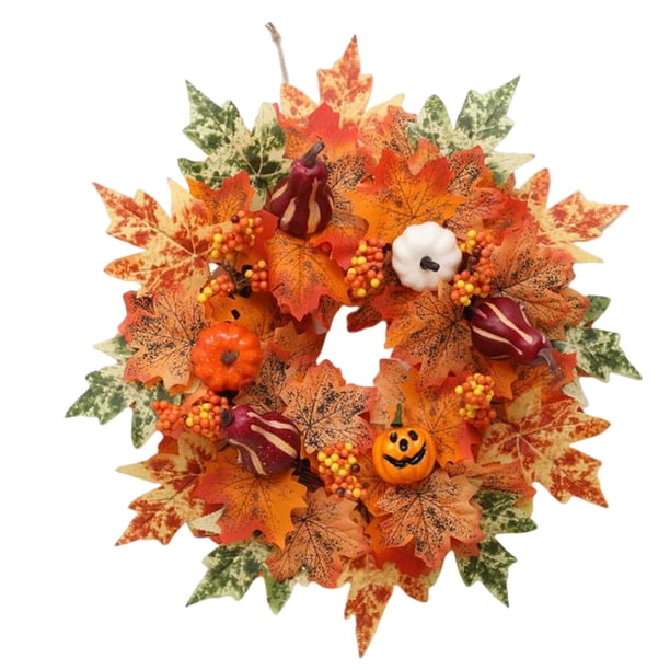 Corona de otoño Corona de Decoraciones con calabazas Corona de hojas de arce de 16 pulgadas Corona de otoño para fiesta exterior Interior