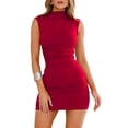 thumbnail image 1 of Vestido OWIN ajustado fruncido de verano sin mangas rojo para mujer, 1 of 5