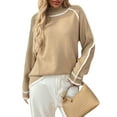 thumbnail image 2 of Sweaters for Women Trendy Cute Cozy Turtle-Neck Long Sleeve Colorblock Knitted Pullover Tops Khaki S, 2 of 10