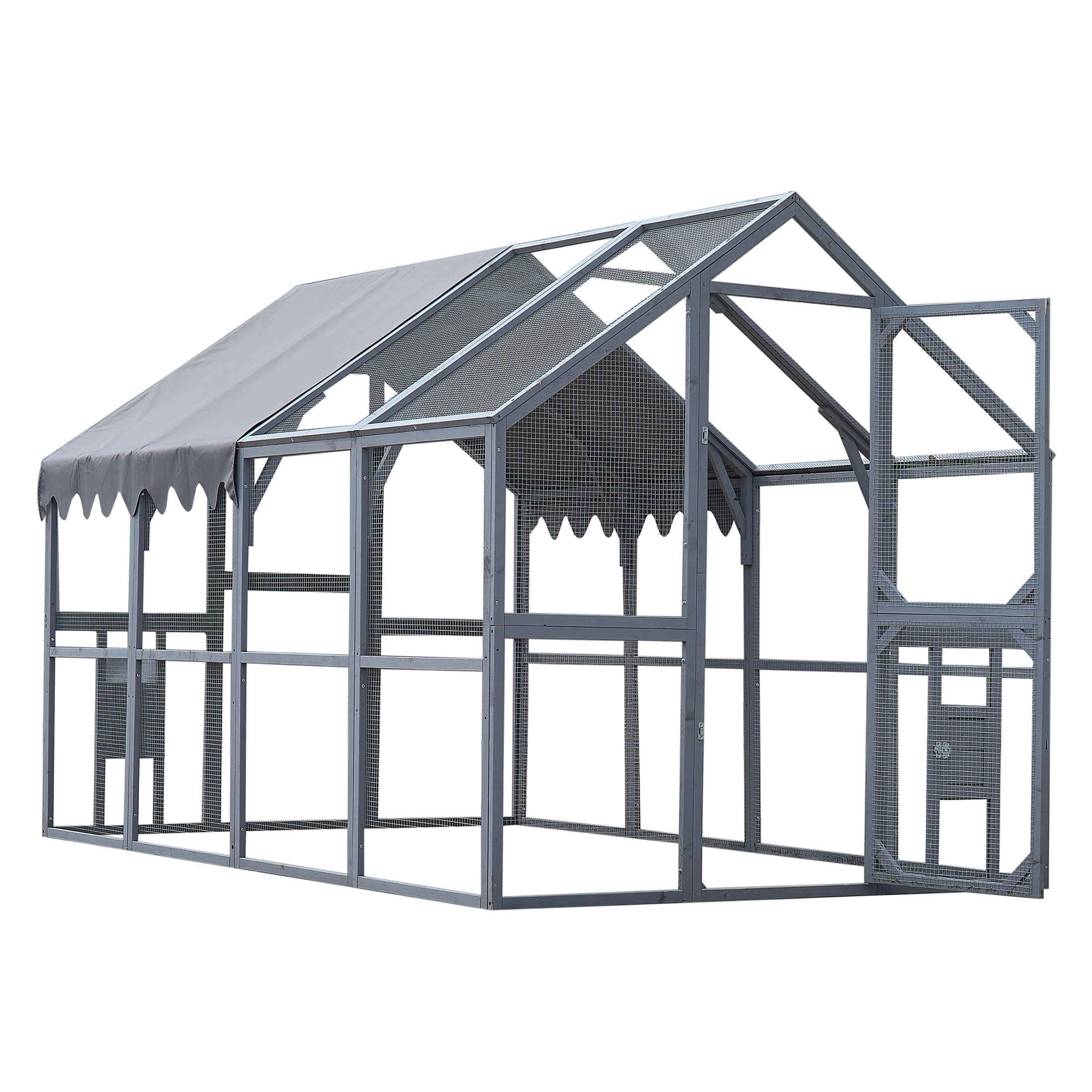 JERFIT Large Outdoor Cat Enclosure with Waterproof Cover, 110" Wooden Chicken Coop & Catio Playpen for Indoor Outdoor Cats, Kittens, Small Animals