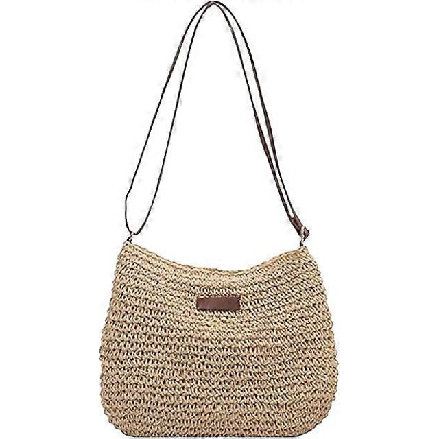 Summer Straw Bag Female Straw Beach Bag Fashion Braided Single Shoulder Bag Straw Cross Body Bag All-match(Beige)