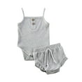 thumbnail image 1 of Gureui Infant Baby Girls Sleepwear Shorts Set,Solid Color Sleeveless Ruffle Trim Knitted Suspenders Jumpsuit + High Waist Shorts Casual 2Pcs Outfits, 1 of 7