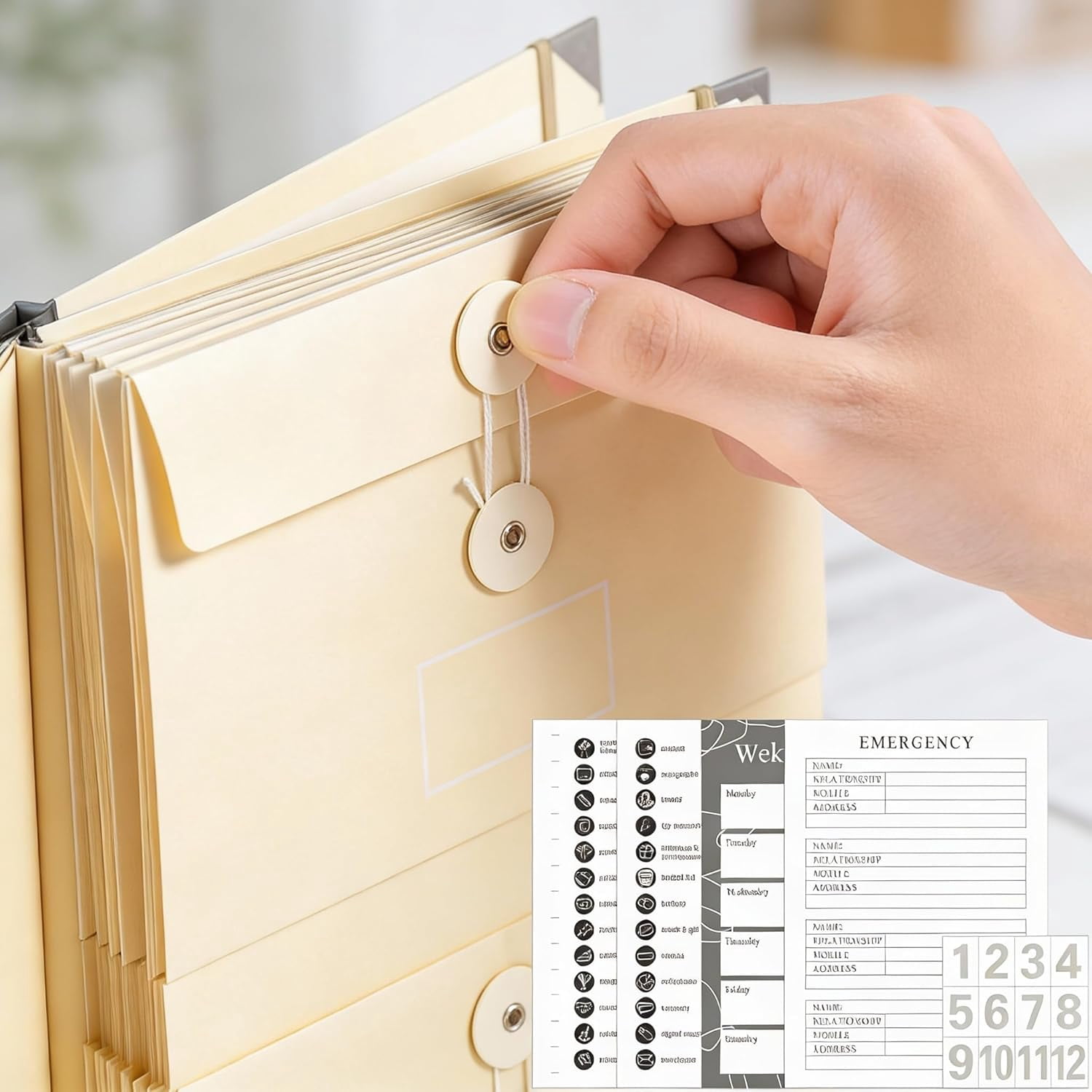 Folio Document Organizer with Labels, Important Folders with Pockets,File Stylish Binder for Storing Important Papers, Certificates, Passports, Photos, and Letters (Yellow)