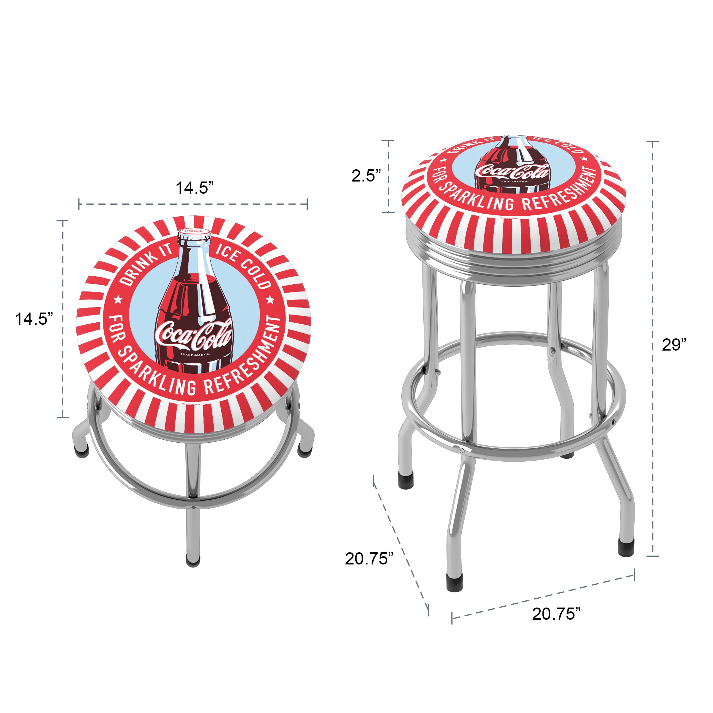 Trademark Gameroom Coca-Cola Drink It Ice Cold for Sparkling Refreshment Bottle Art Chrome Ribbed Barstool