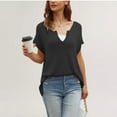 thumbnail image 5 of JGGSPWM Womens Casual Lightweight Summer Sweater Short Sleeve V Neck Ribbed Knit Dressy Pullover Blouse Tops Black XL, 5 of 5