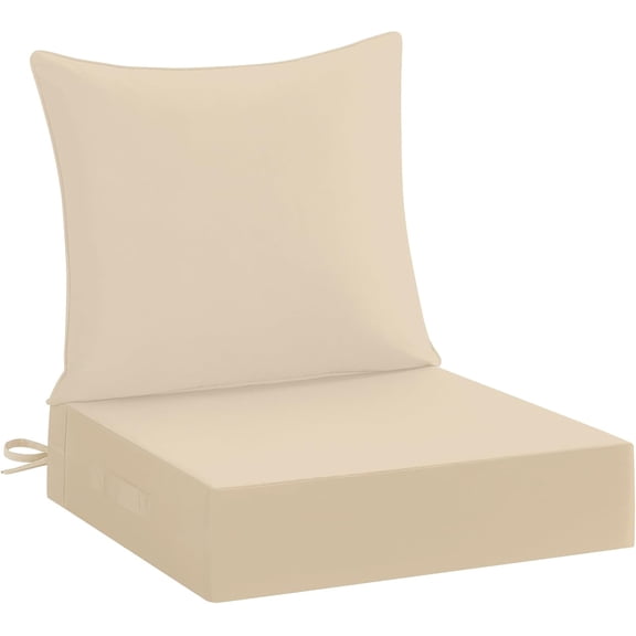 24x24 Waterproof Outdoor Chair Cushions with Handle, Fade Resistant Deep Seat Cushions for Patio Furniture, Sofa, Couch – Beige Removable Cover
