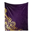 thumbnail image 1 of Yellow Damask Soft Flannel Fleece Throw Blanket, Curvy Yellow Stems Ornament on Silhouette Swirls and Branches, Cozy Plush for Indoor and Outdoor Use, 70" x 90", Dark Purple and Yellow, by Ambesonne, 1 of 6