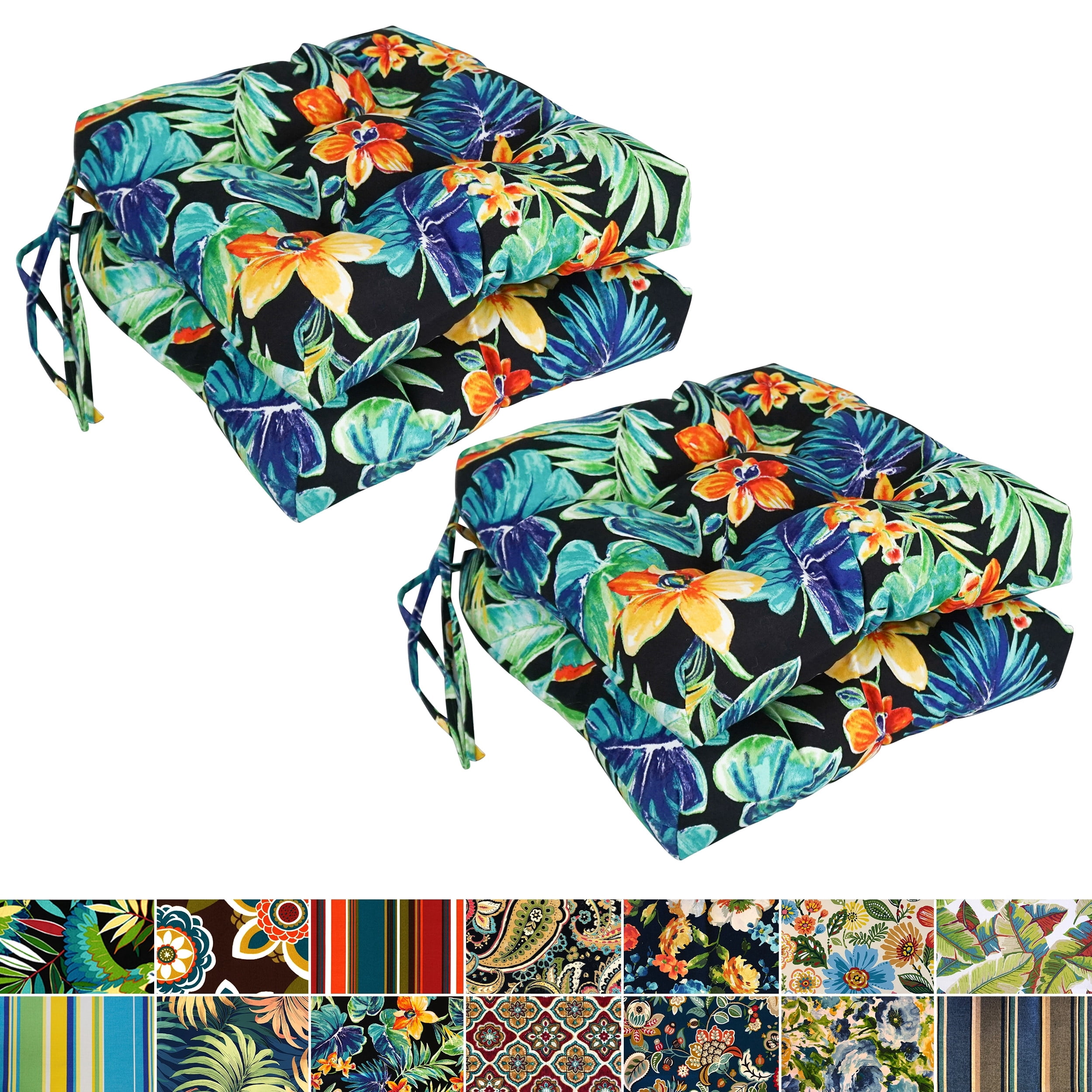 Blazing Needles 16-inch Square Tufted Indoor/Outdoor Chair Cushions (Set of 4) - 16" Alfinia Fresco Caspian