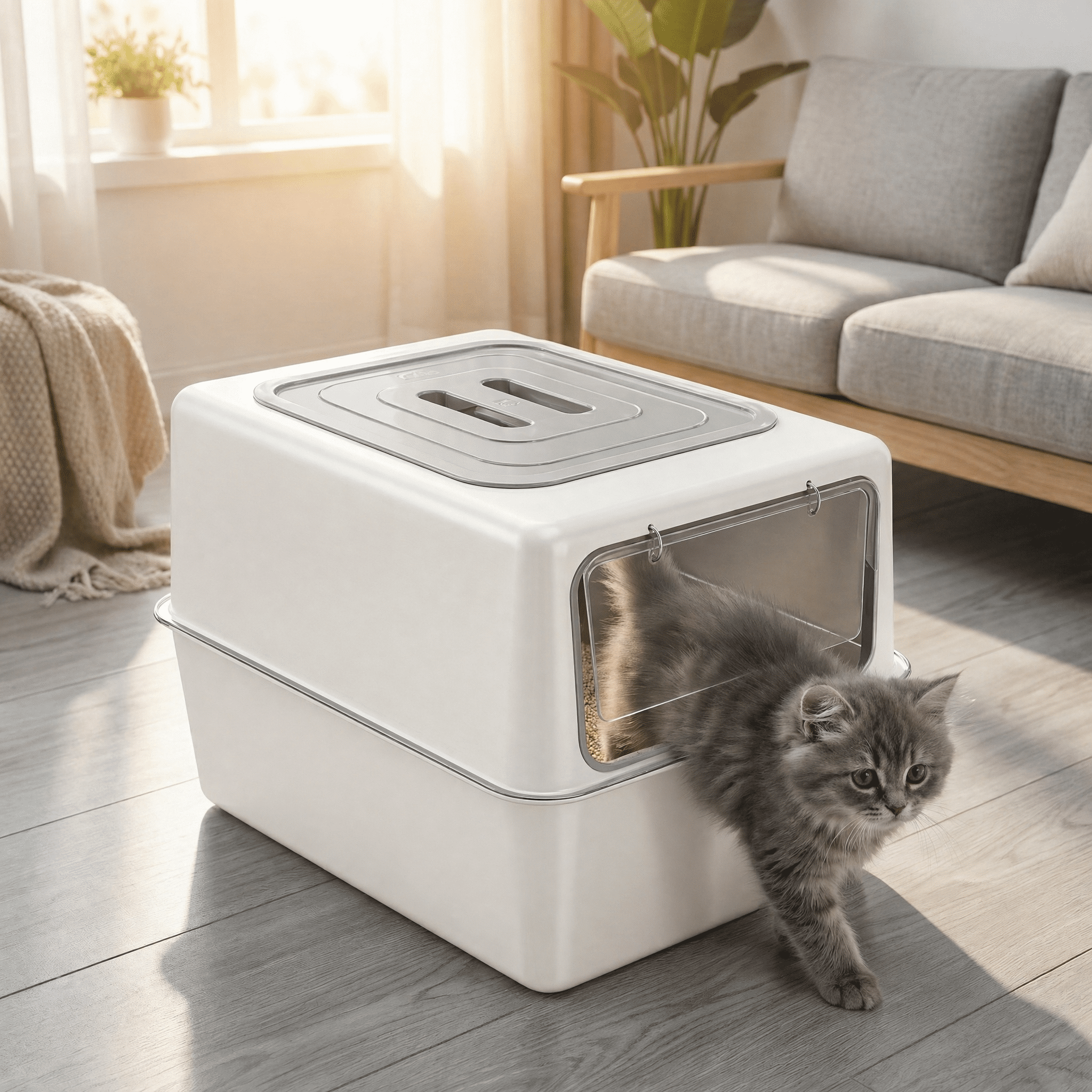 XL Stainless Steel Litter Box, Metal Cat Litter Box with Lid for Large Cats & Multiple Cats, Odor Control, Anti-Leak & Easy Clean, Rectangle Lid