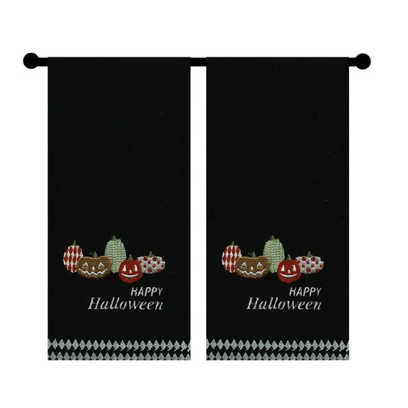 Celebrate Happy Halloween Towels, Black Bath Hand Towel 2 Pack Set Embroidered Pumpkins Bathroom