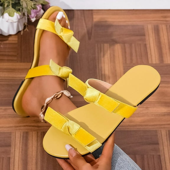 Hoshose New Summer Flat Sandals for Women Solid Color Casual Outwear Slip on Beach Sandals
