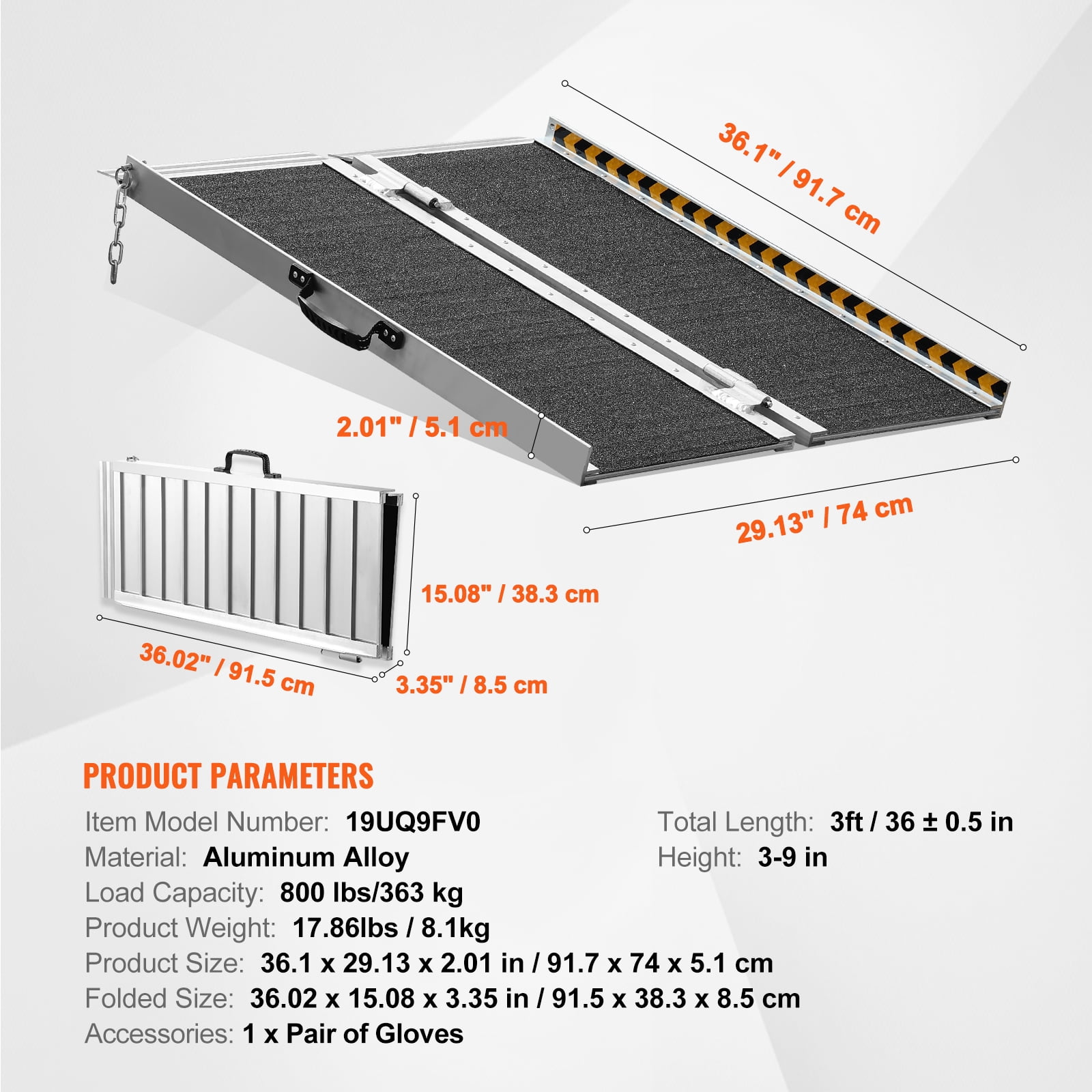 KFFKFF Compact Wheelchair Access Ramp, 3 ft with 800 lbs Load-Bearing Capacity, Aluminum Foldable Ramp with Anti-Slip Surface, Versatile Mobility Aid Ramp for Wheelchairs, Suitable for Home Steps