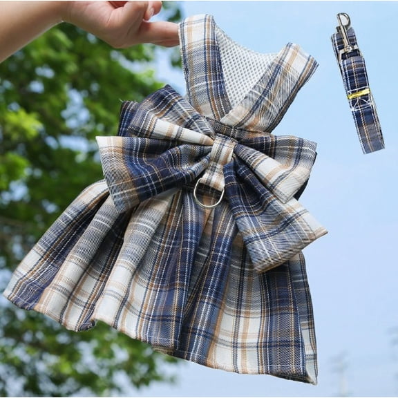 2 sets of vests and clothes for dogs and cats, Teddy French Doll special pet JK plaid skirt harness with leash for walking