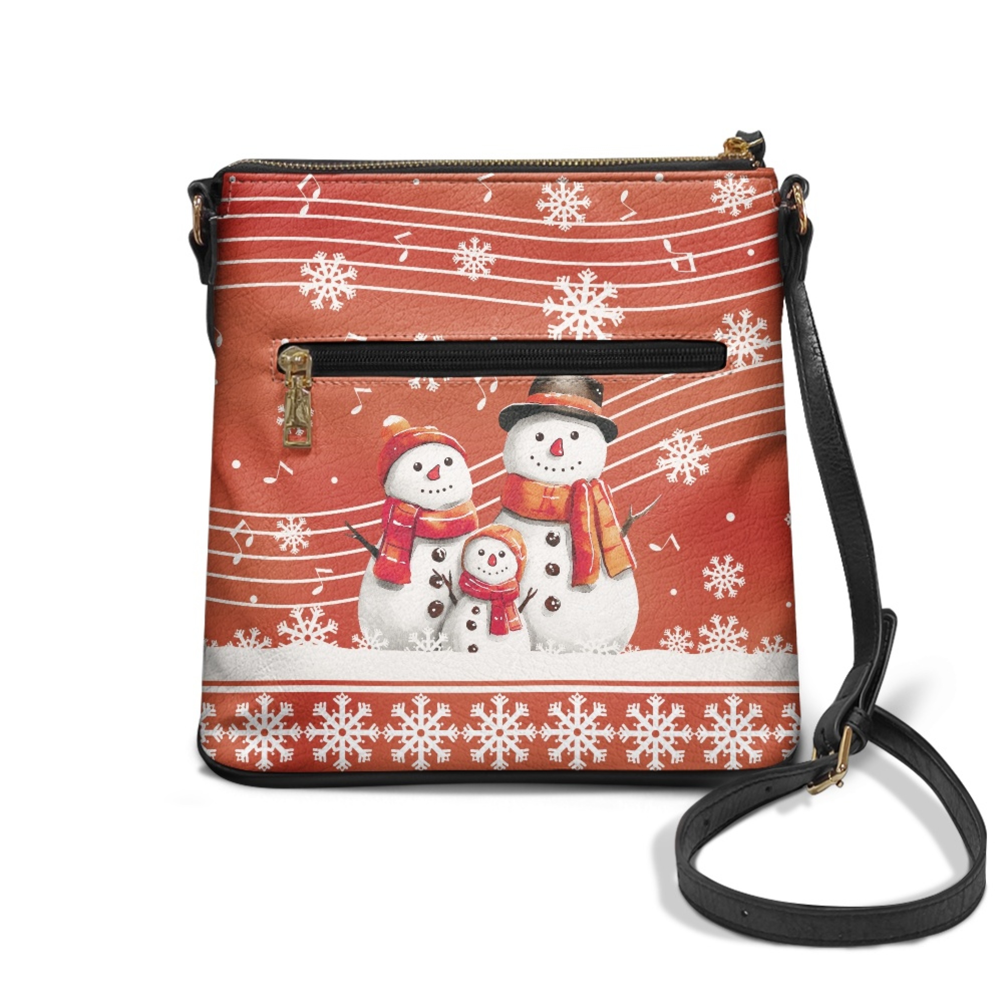 Kuiaobaty Snowman Snowflake Print Crossbody Bag for Women Travel, Waterproof Vegan Leather Hobo Handbag Crossbody, Roomy Sturdy Messenger Purse with Adjustable Strap for Travel