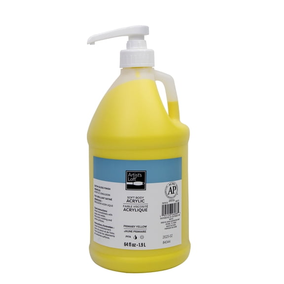 Artist's Loft Soft Body Acrylic Paint, High-Volume Pump Bottle with Satin Gloss Finish, Yellow, 64 fl. oz., 6-Pack
