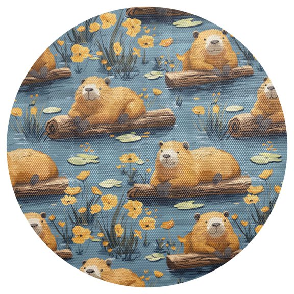 Riverotterpoppies Round Placemats Set of 6 Woven Non-Slip Washable Heat Resistant Table Mats 15.4 Inch for Kitchen Dining Decor