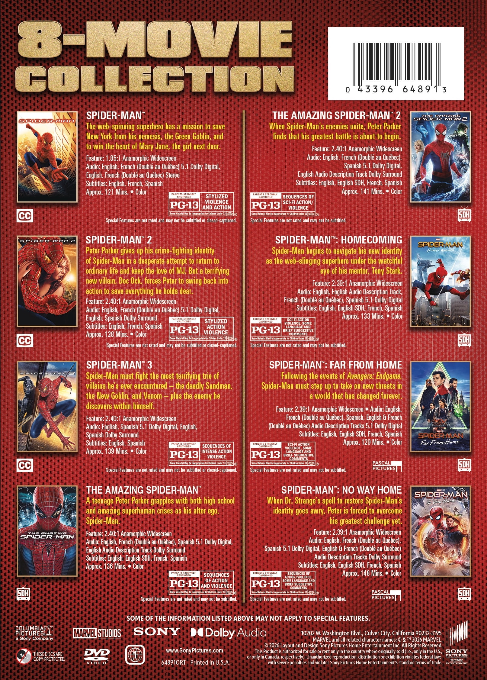Spider-Man 8-Movie Multi-Feature (Walmart Exclusive) (DVD