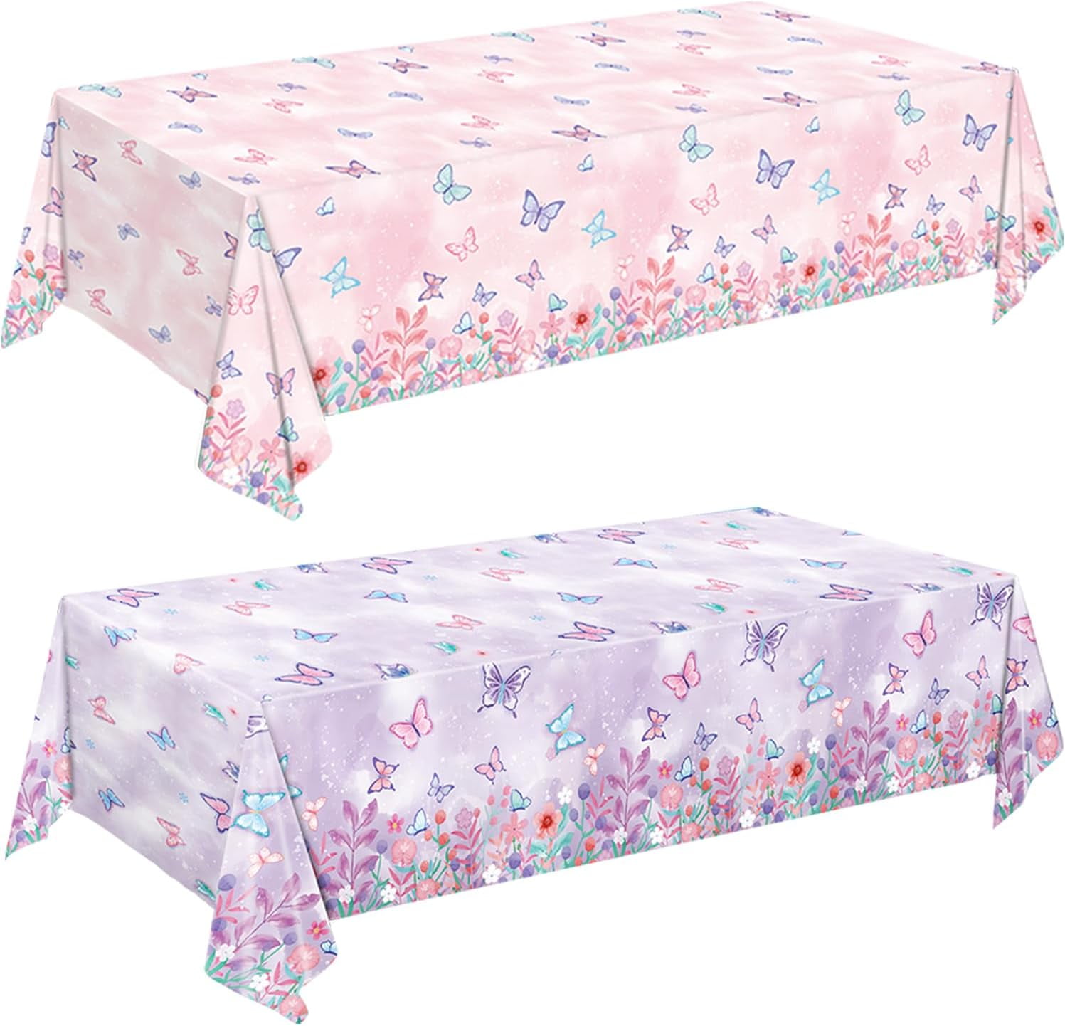Disposable Butterfly Tablecloth Set, 4 Pack 54 X 108 Inch Plastic Table Covers For Kids And Girls Birthday Party Decorations, Butterfly Theme