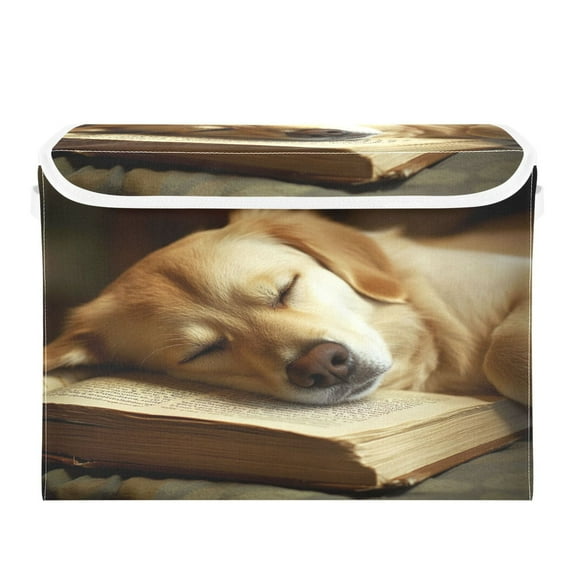 Storage Box With Lid 16.5x12.6x11.8In Foldable Stacked Household Storage Box Sleeping Dog