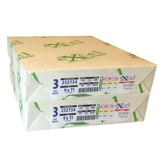 Excel One Carbonless 3-Part Reverse Paper (Pink/Canary/White), 9" x 11" (232154) - Two (2) Reams (334 Sets)