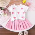 thumbnail image 2 of Baby Girls White Short Sleeved Heart T Shirt Solid Color Pleated Skirt, 2 of 8