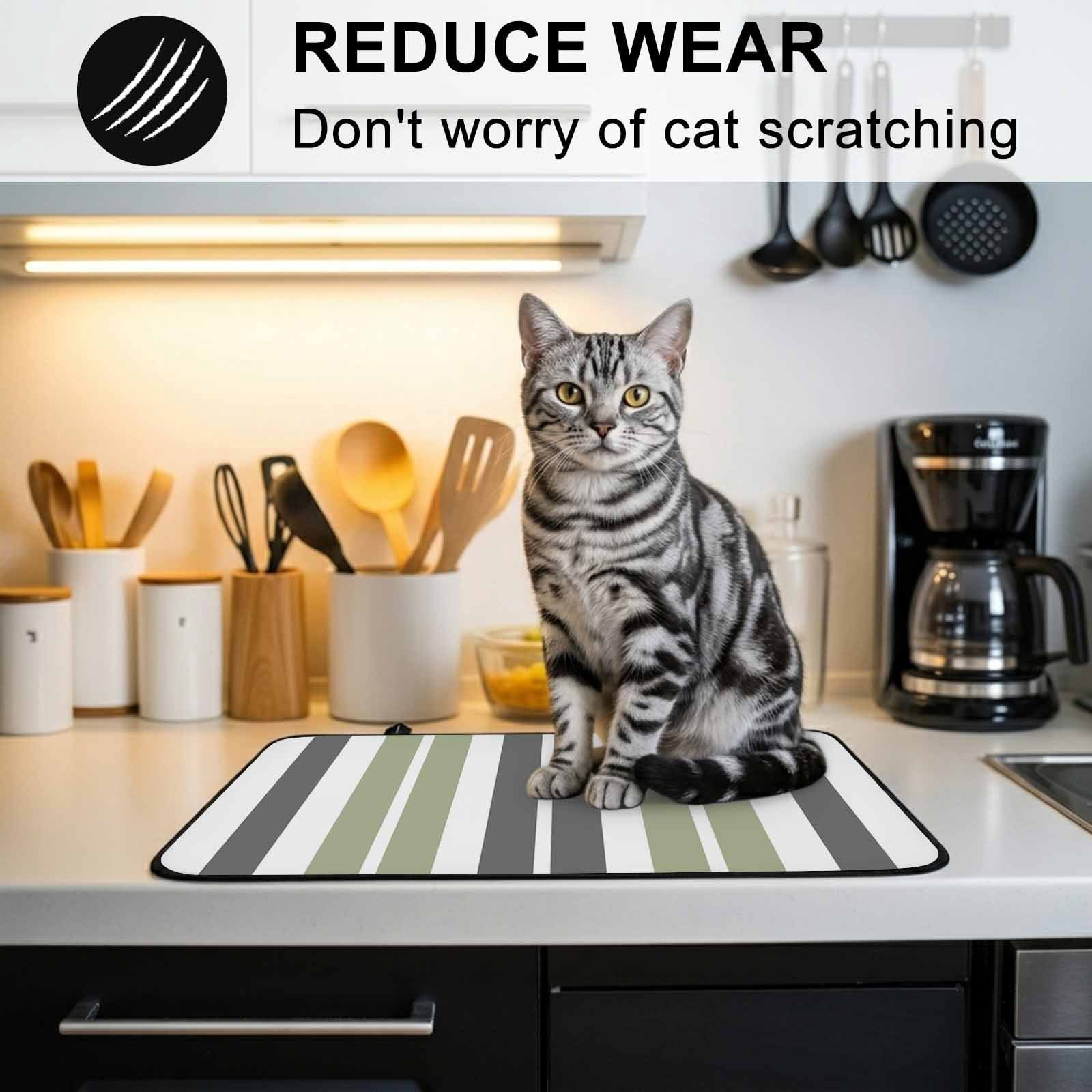 Sage Green Grey Striped Stove Top Cover for Electric Stove, Heat-proof & Non Slip Glass Top Stove Cover Protector, Gray Modern Abstract Art Kitchen Flat Cooktop Rubber Mat 24x21 Inches