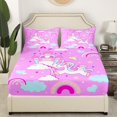 thumbnail image 3 of Erosebridal Cartoon Unicorn Bed Sheets King,Rainbow Castle King Sheet Sets,Dreamy Princess Sheet Set King,Breathable Animal Room Decorative,4pcs, 3 of 7