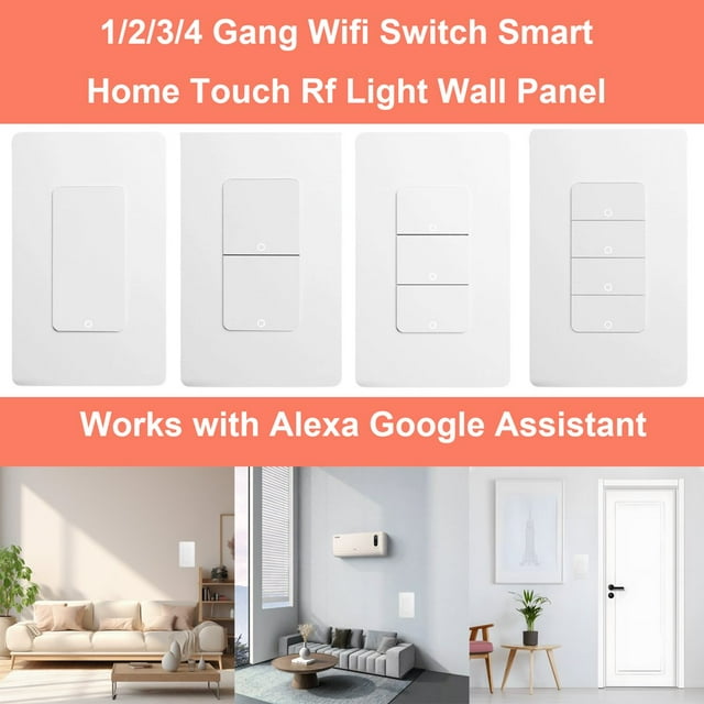HLONK Interrupteurs Triples Intelligents 2.4GHz Wi-Fi 3 Gang Interrupteur Simple Pôle Fil Netural Requis Interrupteur Intelligent Combo Fonctionne avec Alexa Google Assistant Télécommande