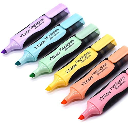 YISAN Highlighter,Pastel Highlighters,6 Colors Chisel Tip Cute Marker Pens, Water Based,Quick Dry for Home,School,Kids Journaling 901686