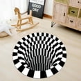 thumbnail image 2 of 3D Visual Bedroom Carpet Round Black White Plaid Rugs Living Room Nonslip Mat Carpet, 2 of 5