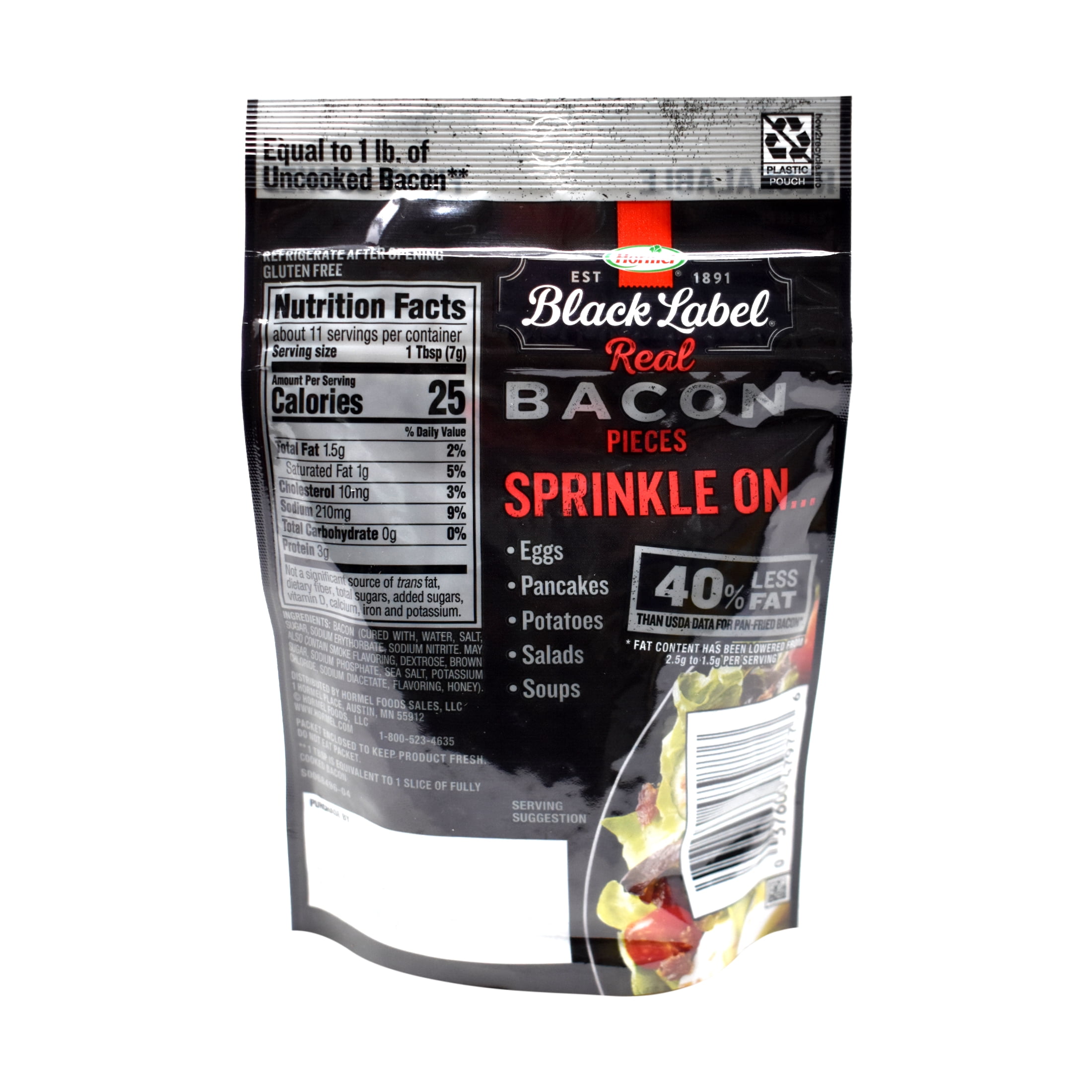 Hormel, Black Label, Real Bacon Pieces, Refrigerated 2.8 oz Plastic Pouch