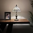 thumbnail image 3 of Tiffany Mini Table Lamp White Hexagon Stained Glass LED Bulb Included for Living Room Dining Room Bedroom Bedside 8" D*8" W*15" H, 3 of 6