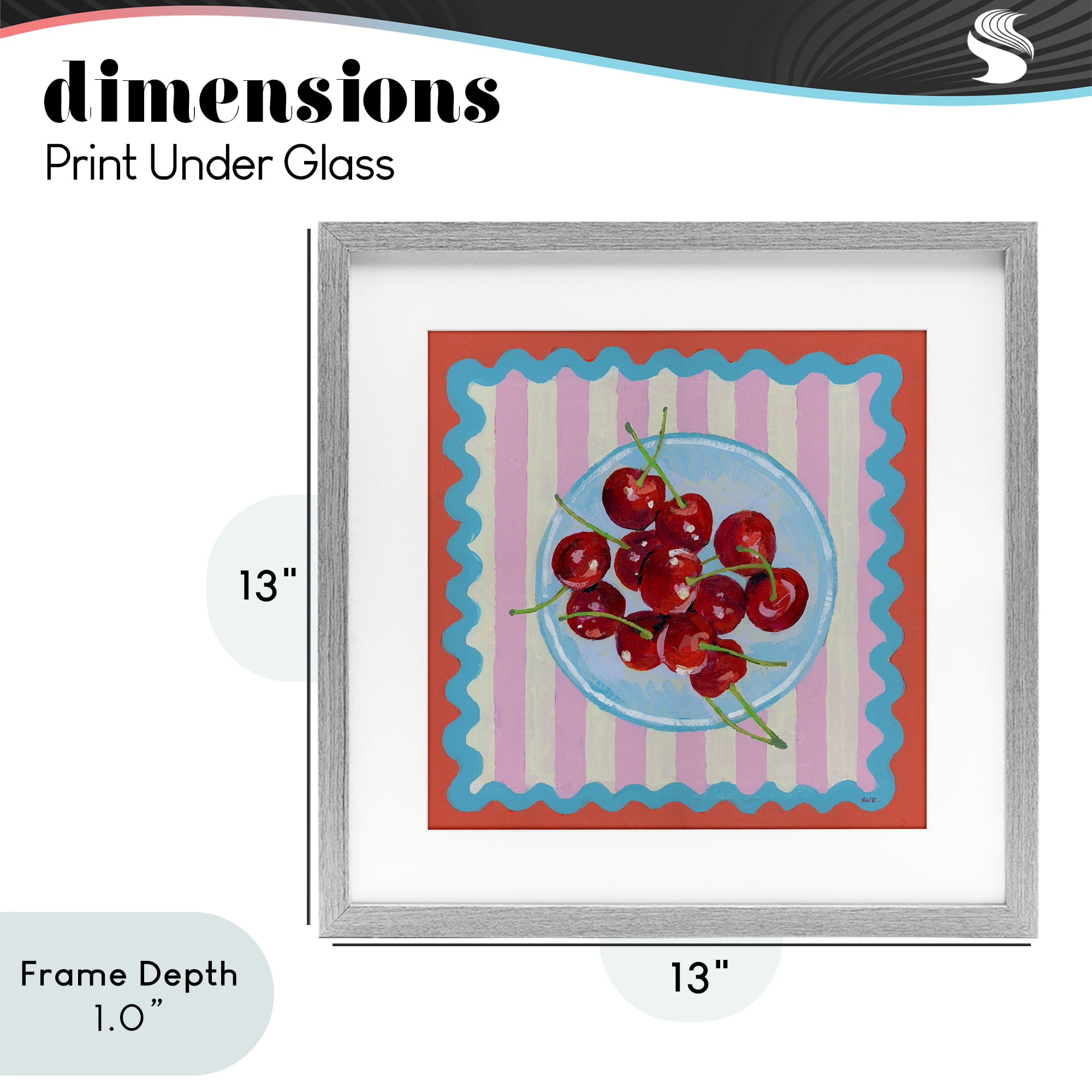 Stupell Industries Red Cherries over Pink Stripes Gray Framed Print Under Glass, design by Rachael Reese
