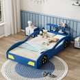thumbnail image 2 of MAYEERTY Twin Wooden Race Car Bed with Wheels for Teens' Bedroom Blue & Yellow, 2 of 7