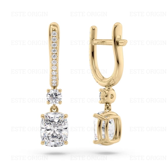 IGI Certified 1.50 Ct Elongated Cushion Cut Diamond Drop Earrings – 10K Yellow Gold | Women's Earrings