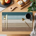 thumbnail image 2 of Teal Brown Placemats Set of 4 Farmhouse Vintage Abstract Wooden Grain Place Mats Indoor Wipeable Table Mats Washable Cloth Dining Table Placemats for Kitchen Holiday Party Home Decor 13x19 Inch, 2 of 9