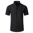 thumbnail image 2 of LEKWK Mens Button Down Shirt Loose Fit Short Sleeve Collared Tops Athletic Solid Color Lightweight Casual Work Office Summer Tops Shirts Black S, 2 of 3