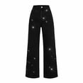 thumbnail image 3 of Women's High Waist Straight Leg Jeans, Faux Rhinestone Embellished Denim Pants, Loose Fit Casual Jeans for Daily Wear, Street Style and Plus Size Outfits Black L, 3 of 5