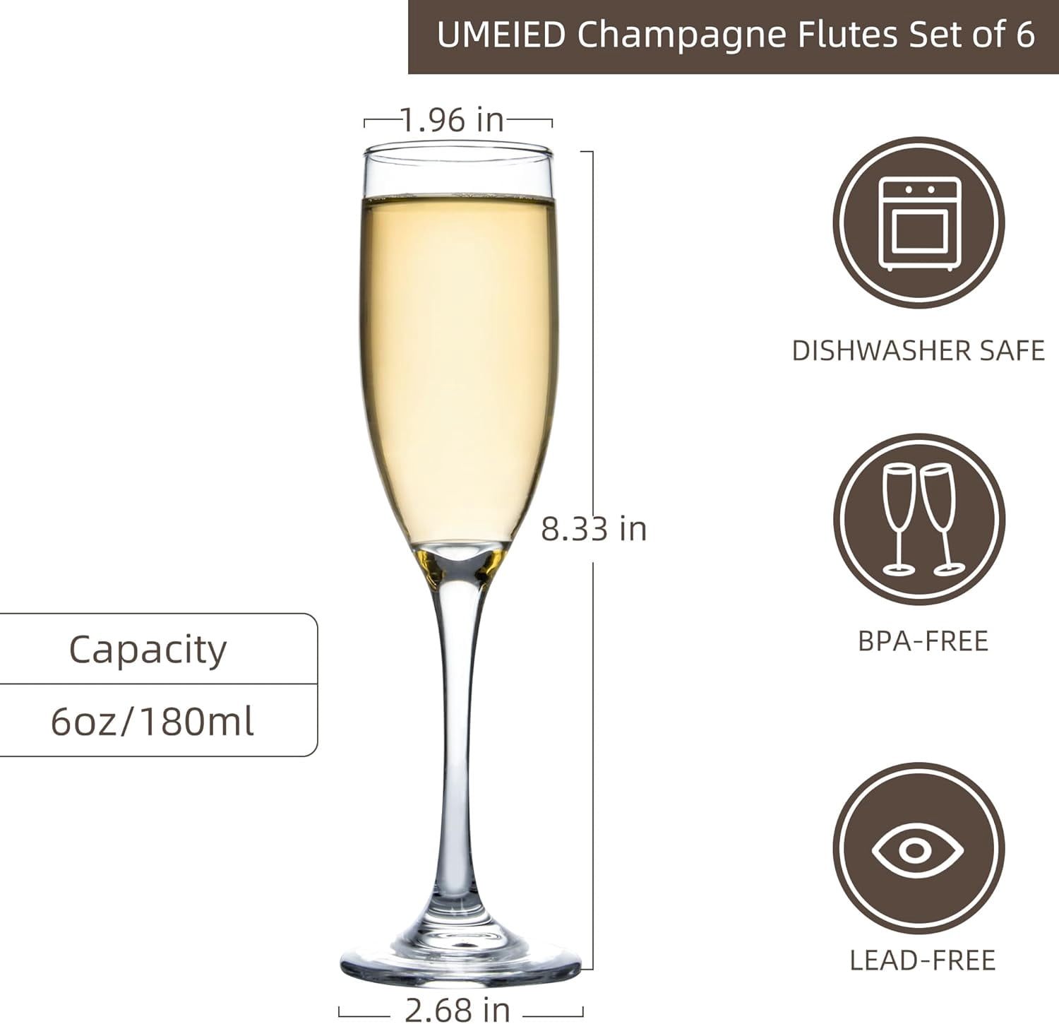 6 Oz Cylinder Champagne Flutes Set Of 12, Long Stemmed Crystal Clear Champagne Flute Glass Set, Sparkling Wine Glass for Home Party Wedding Anniversary Birthday Christmas