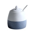 thumbnail image 1 of 1PC Dressing Jar Ceramic Seasoning Can Sugar Salt Storage Pot with Spoon for Home Restaurant Store (White Blue Base), 1 of 8