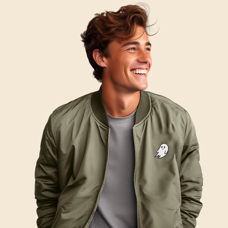 Dalix Ghost Embroidered Bomber Jacket Lightweight Zip Windbreaker