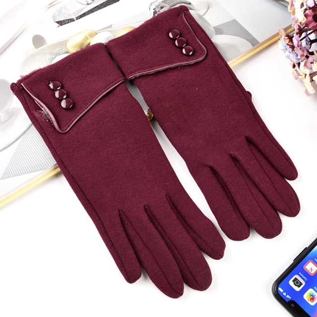 Gants Mitaines à Moins de 5 $ Rouges Mode pour Femmes Garder au Chaud Hiver Revers Doublure Douce Décoration à Boutons Gants