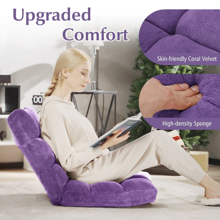 Adjustable Floor Chair With Back Support - Folding Gaming & Meditation Chair (Light Grey)