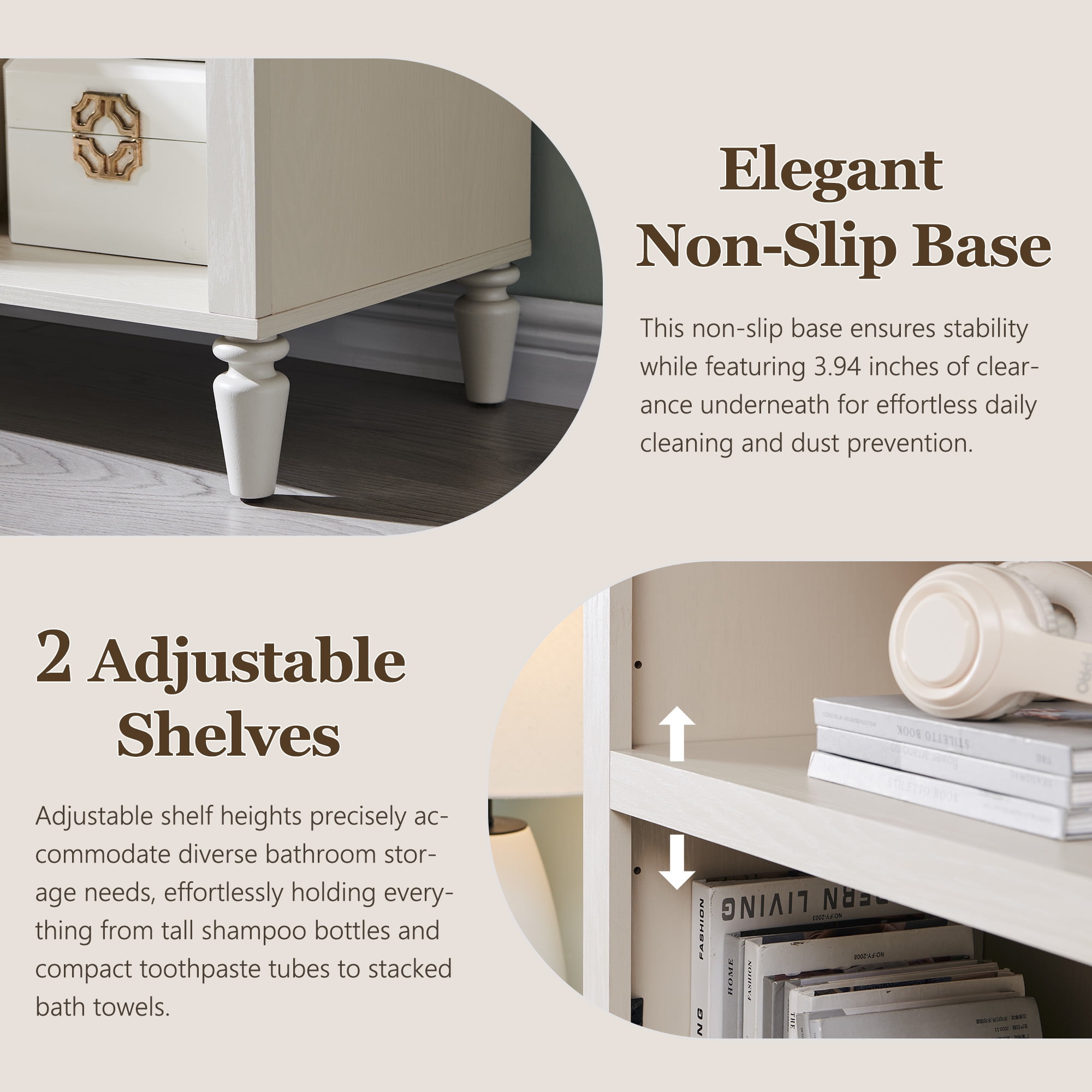SinCiDo Tall Arched Bathroom Storage Cabinet with Adjustable Shelves, 5-Tier Bathroom Cabinet for Bathroom, Kitchen, Living Room, Cream