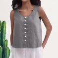 thumbnail image 4 of Joernso Women Summer Vest Round Neck Sleeveless Loose Fit Tops Solid Color Button Placket Design Tank Tops Streetwear, 4 of 8