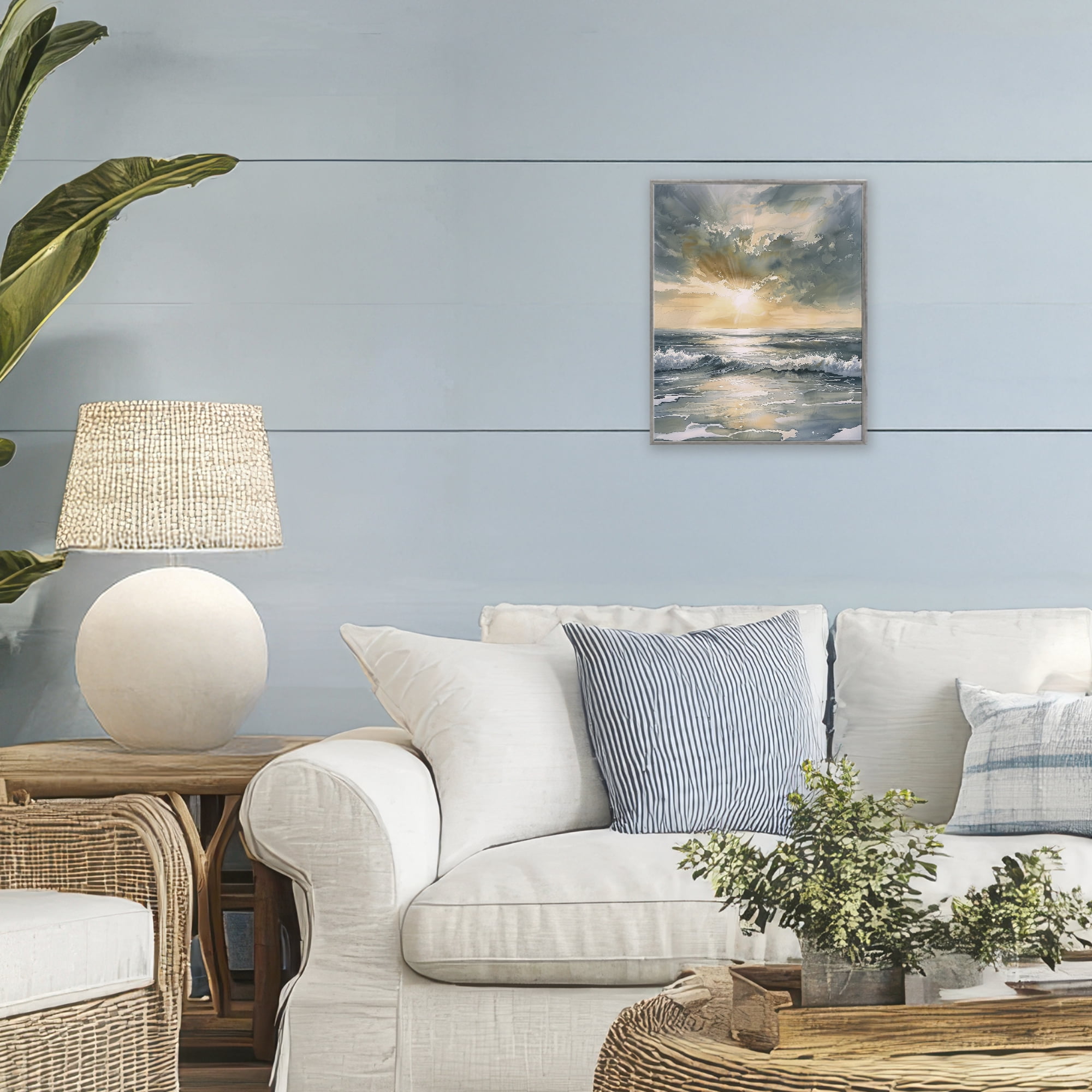 Stupell Industries Sunlit Waves Golden Reflection Gray Framed Giclee Art, design by Petal Prints Design