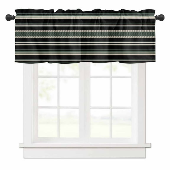 Retro Stripes Valances for Windows Beige Black Army Green Striped Vintage Rod Pocket Curtain Valance Window Treatment Short Curtains for Kitchen Living Room, 60"x18"