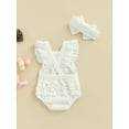 thumbnail image 4 of Qmyliery Baby Girl Romper Floral Pattern Ruffle Sleeve Bottom Snap Jumpsuit with Solid Color Hair Accessories, 4 of 9